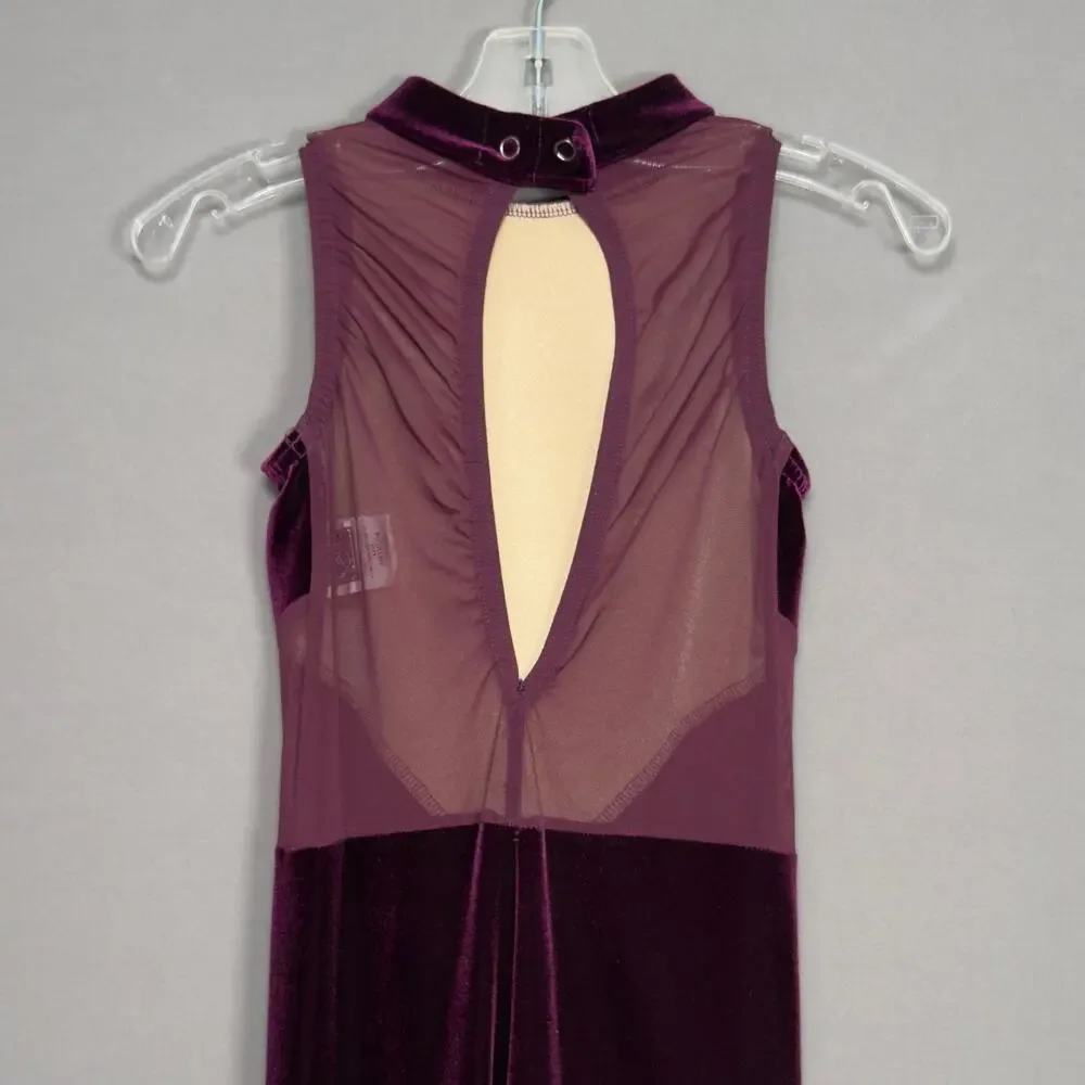 KELLE Shifting Lines Merlot Deep Red Mock Neck Unitard Bodysuit Medium Child MC